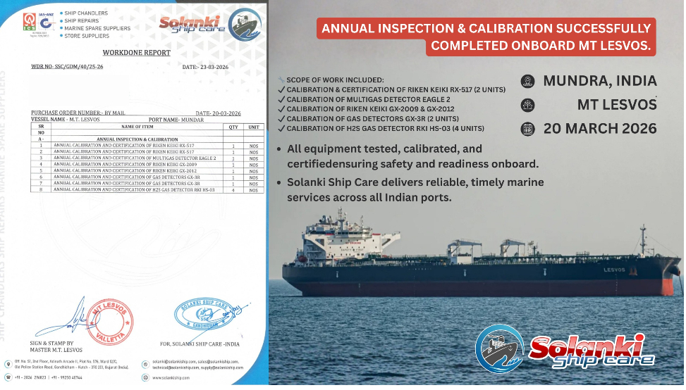 Our team successfully completed the Annual Inspection & Calibration onboard MT Lesvos at Mundra—ensuring every device is accurate, reliable, and ready for the sea.